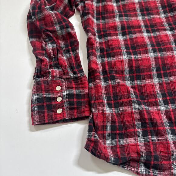 VTG Wrangler Wrancher Cowboy Shirt Men XL Red Plaid Pearl Snap Flannel Western - Picture 7 of 11